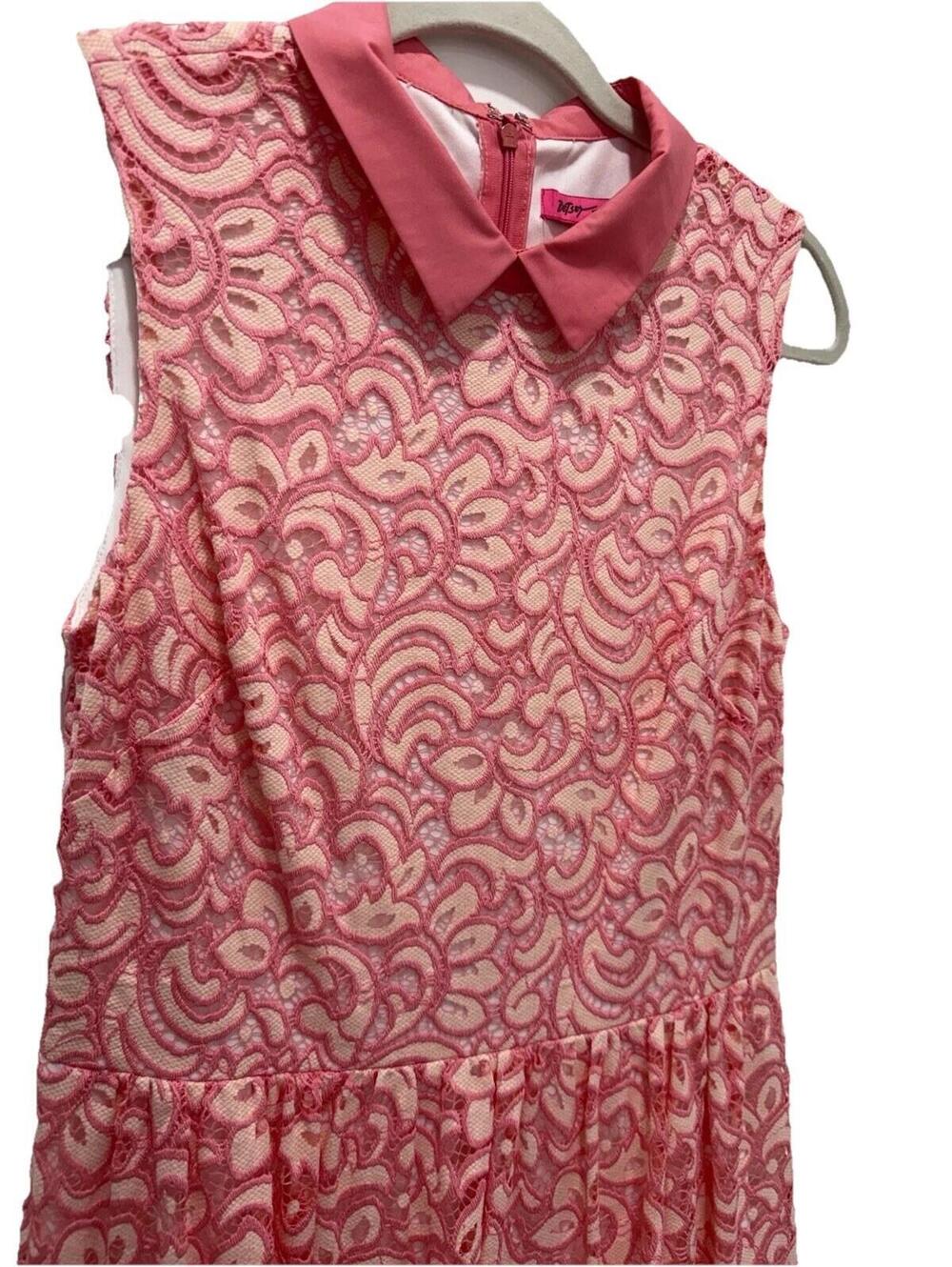 Betsey Johnson Pink Lace Dress Womens Size 8 Fit Flare Sleeveless Party Cocktail - Picture 4 of 10